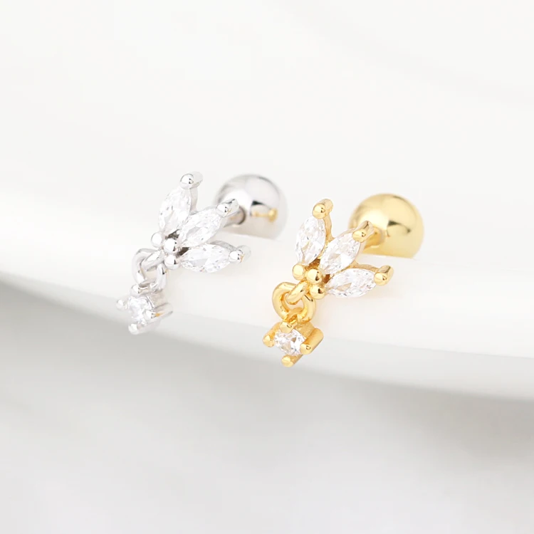 

Body piercing jewelry 925 silver gold plated zircon dangle stud earring helix cartilage jewelry piercing earrings