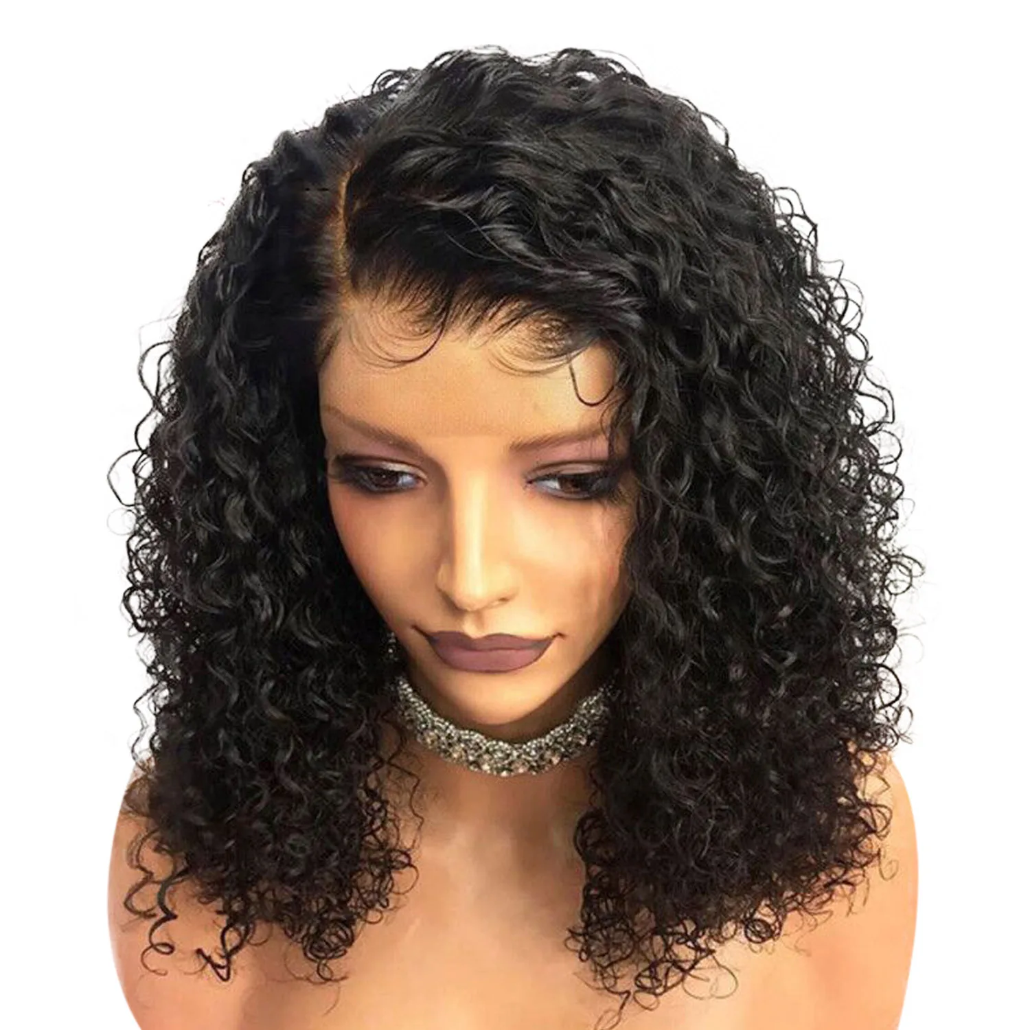 

Ainizi Lace Front Wigs Cheap Synthetic hair Wigs Ladies Short Hair African curly Wigs for black women, Natural black #1b