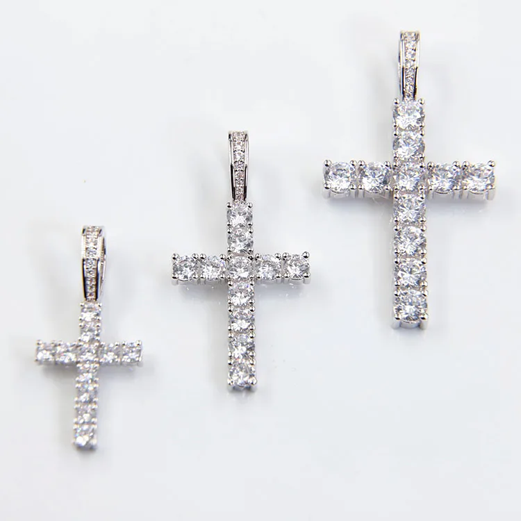 

Hot Fashion Cross Pendant 2mm-5mm Width 925 Solid Silver D/VVS clarity Moissanite Hip Hop Cross Pendant For Necklace