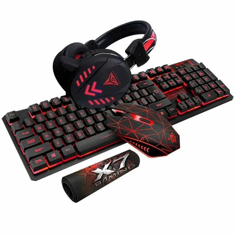 

4Pcs/Set Wired Keyboard Mouse Combos Wired USB Keyboard Illuminated Gaming Mouse Pad Backlight Headset