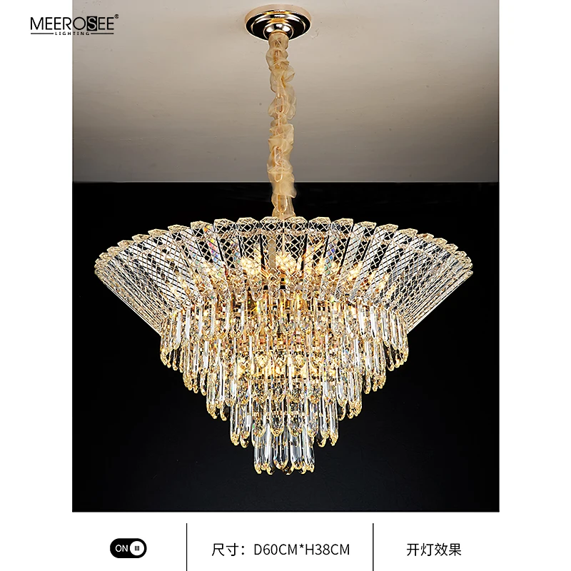 MEEROSEE Crystal Pendant Light Round Shape Living Room Light Crystal Hanging Light for Home MD92899