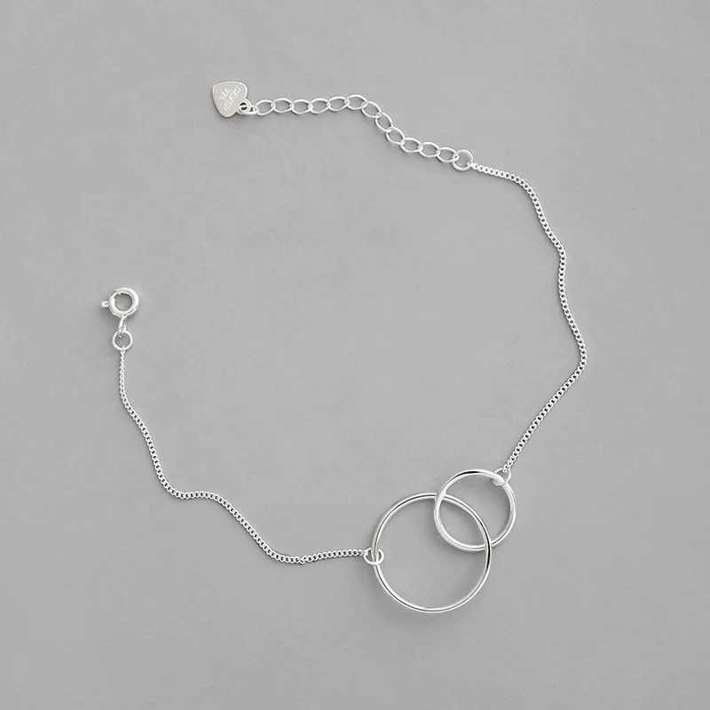 

NewSB89 double circle bracelet 925 sterling silver women chain bracelet