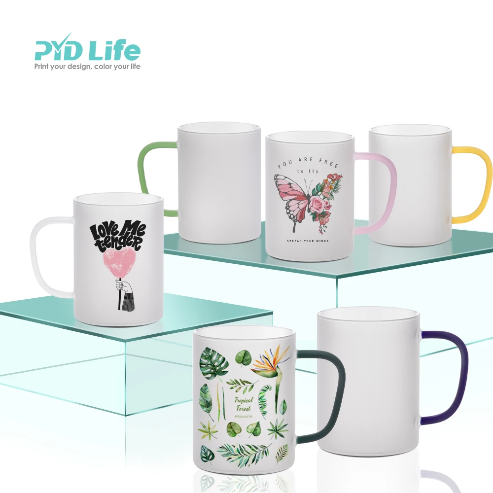 

PYD Life 15oz Wholesale Cup Frosted Glass Coffee 15oz Blank Sublimation Beer Mug with Colored Handle