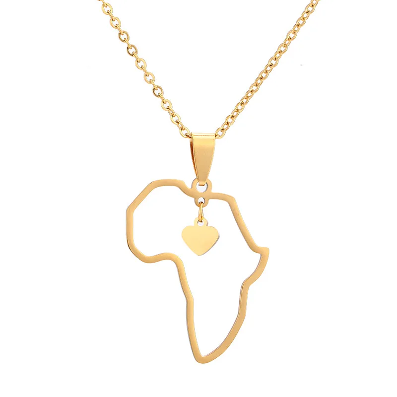 

Wish Hot Sale Stainless Steel Hollow Africa Map Charm Necklace Gold Plated Heart African Map Shaped Necklace, Picture shows