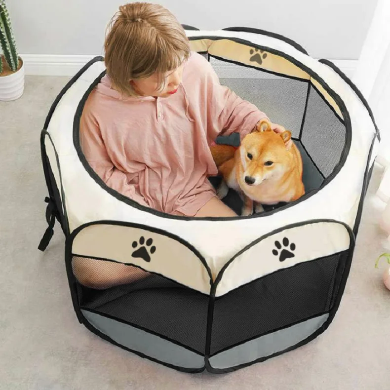 

Portable Folding Pet Tent Gogs Cats House Octagonal Cage For Cat Tent Playpen Kennel Easy Operation Fence Pet Bed