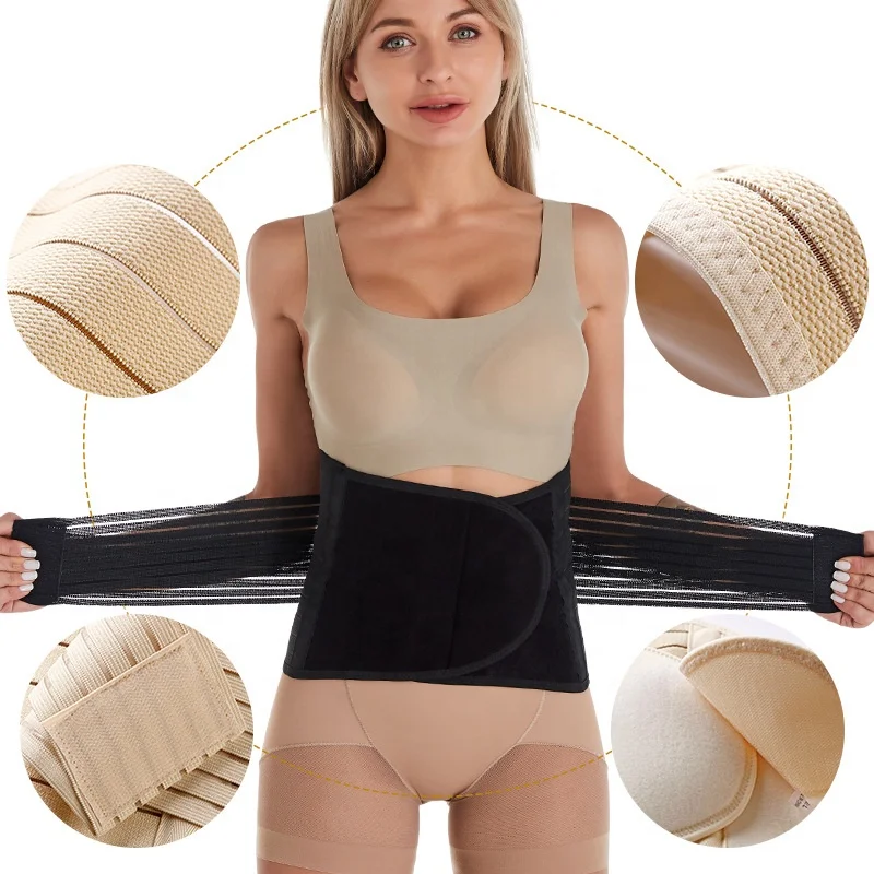 

Fajas Colombianas Postpartum Post Surgery Shapewear Women Recovery Belt Belly Wrap post partum Waist Belt, Black,skin