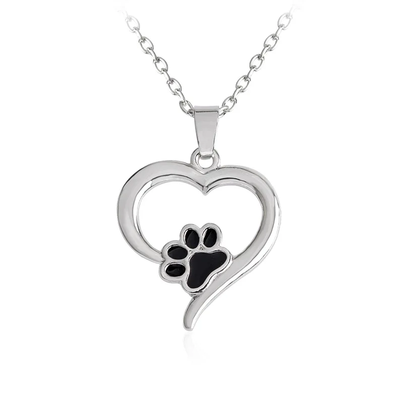 

Pendant Necklace Enamel Dog Paw Pets Charms love hear Necklace