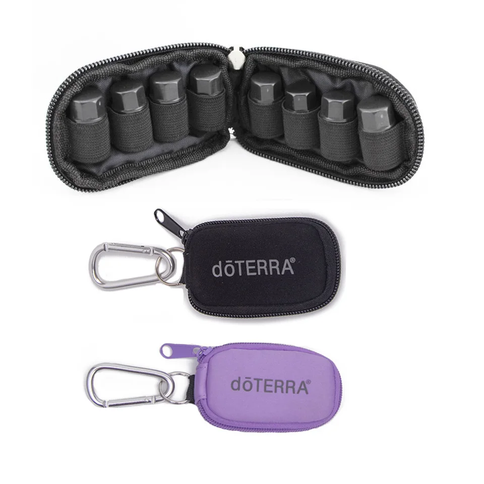 

Essential Oil Key Chain Pouch Kit Travel Bag Holds 8 Bottles 2 ml Vials Bottles for doTERRA, Black/purple