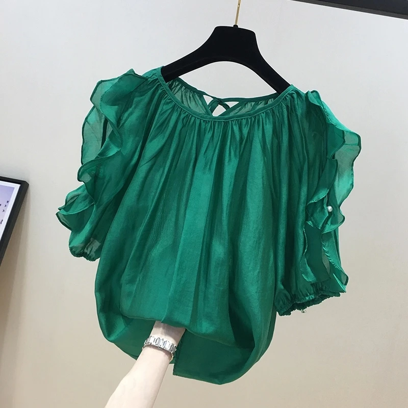 Boutique Wholesale 2026 Summer New Fashionable Ruffled Short Sleeved Chiffon Women's Shirt