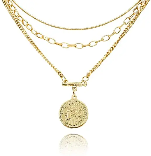 

Neckchain Women's Exquisite Necklace Layered Pendant Round Necklace for Women