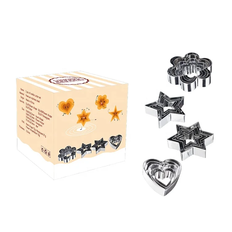 

20pcs stainless steel 3D baking tool Flower Star Heart Shape Cookie Cutter Set mould Pastry Fruit Biscuit cutters mold