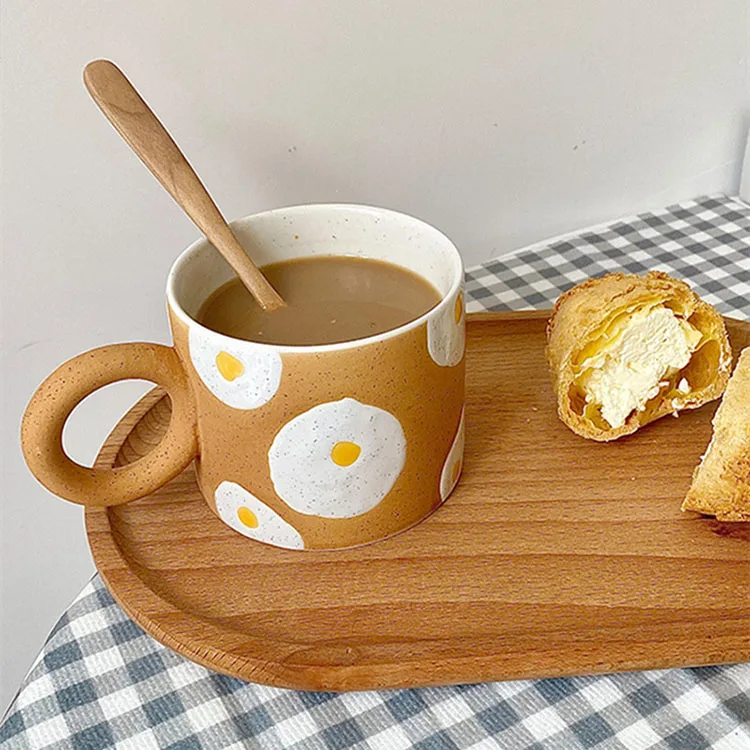 

Cutelife Nordic Ins Egg Ceramic Coffee Cup Mug Kitchen Breakfast Drinking Milk Tea Mug Creative Couple Gifts Cute Cup Home Decor, Brown