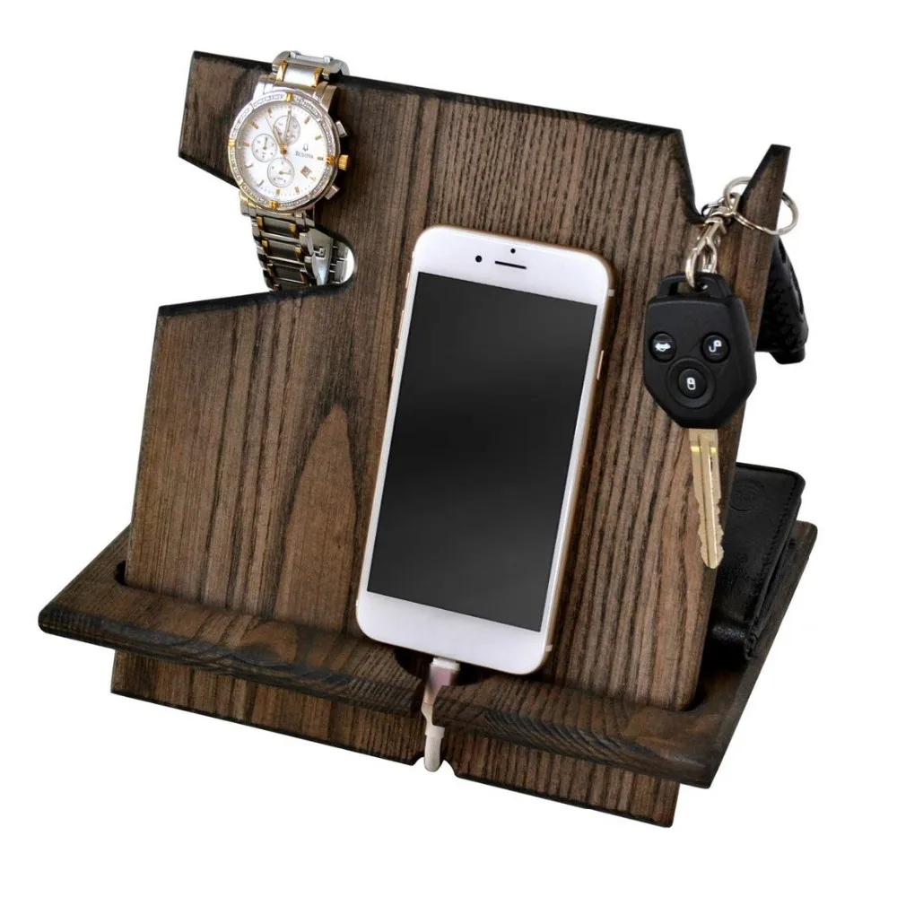 Buy Wood Phone Docking Ash Hooks Station With Key Holder Wallet Stand And Watch Organizer Men S Gift Myfancycraft Compatible With Any Phone Online Myfancycraft