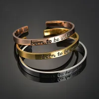

European Style Customized Words Rose Gold Plated Letter BORN TO BE WILD Skull Head Stainless Steel Open Bangle For Men