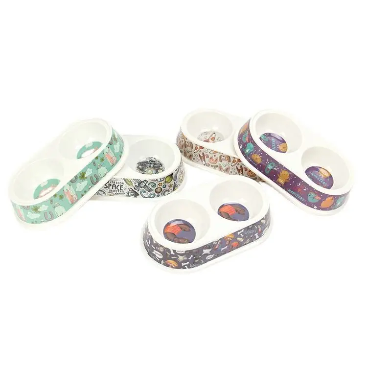 

CWW Pet Supplies Melamine Multi-color Pet Double Bowl Cat Water Bowl Dog Food Bowl