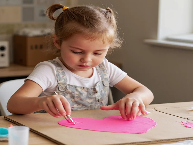 Child applying DIY puffy paint to cardboard