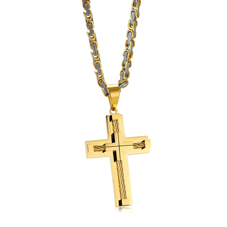 

2020 new arrival fashion men jewelry stainless steel silver gold cross pendant necklace