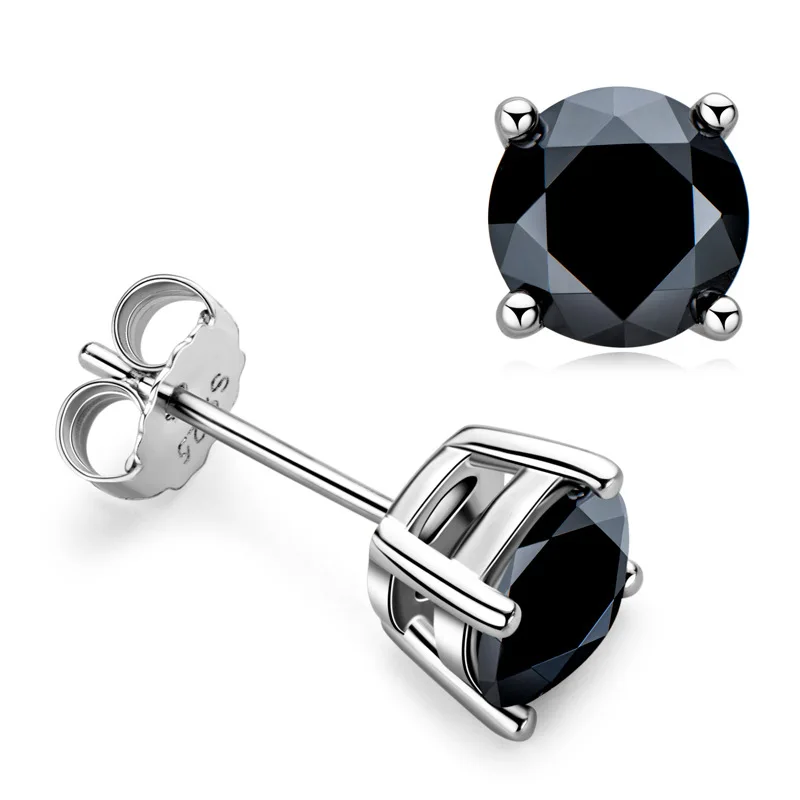 Black Moissanite Earrings 925 Sterling Silver Four Claw Studs D Color VVS Round Diamond for Women Fine Jewelry GRA Certificate