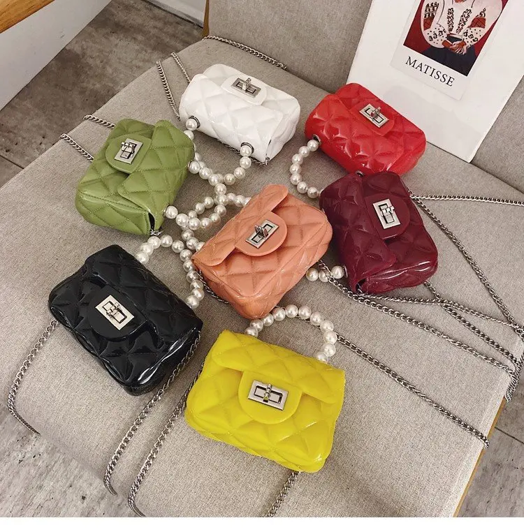 

High Quality New Arrival Designer Fashion Pearl Handle Girl Mini Purse Handbags Beach Summer Jelly Bag
