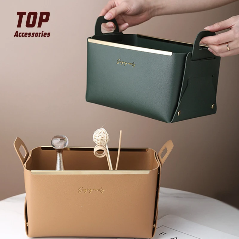 

Creative Pu Leather Desktop Storage Baskets Cosmetic Storage Baskets Table Trays