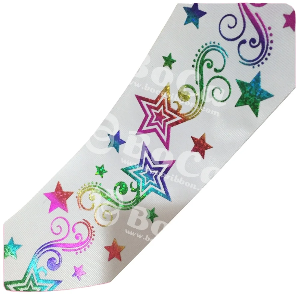 

75mm ( 3 inch)rainbow star custom printed hologram grosgrain ribbon