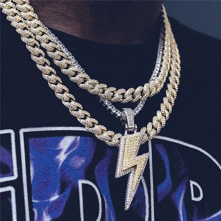 

Hip Hop Lightning Design Pendant Gold Plated Iced Out CZ Pendant Necklace Diamond for Men Women