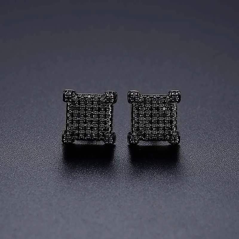 

European and American men's black temperament simple hip-hop zircon personalized earrings