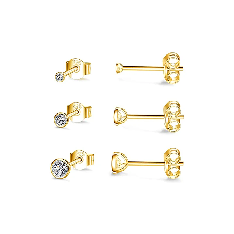 

S925 sterling silver mini fashion ins diamond 3 pieces a set stud earrings for ladies