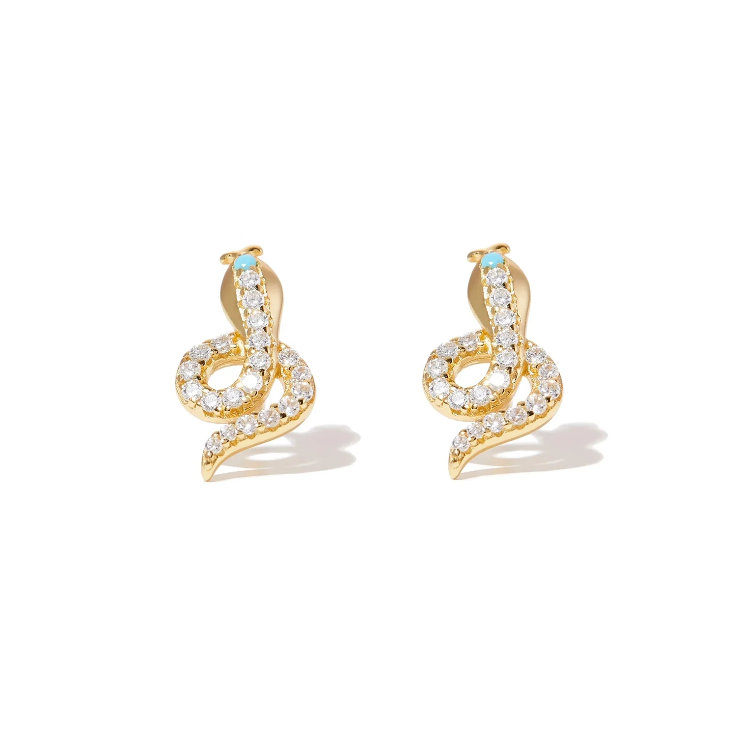 

Simple 925 Sterling Silver Cute Pave CZ Turquoise Tiny Snake Animal Gold Vermeil Stud Earring