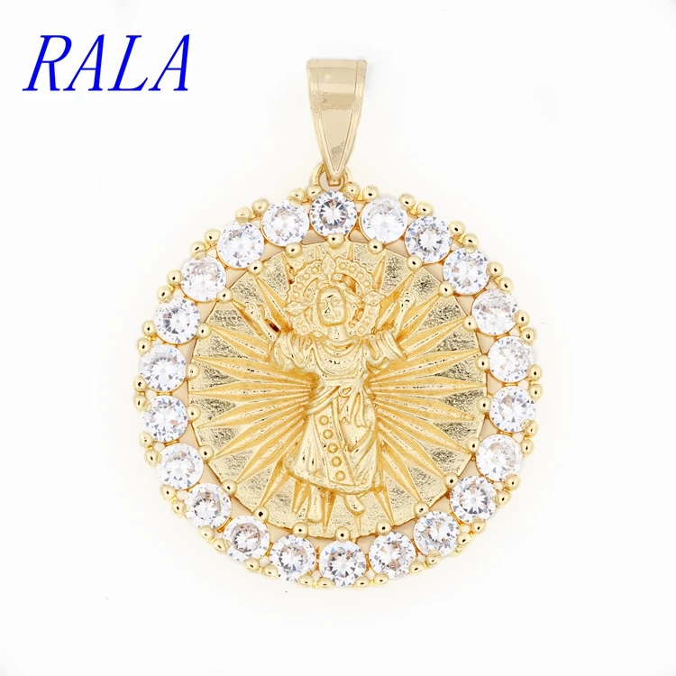 

New religious Jesus Zircon Pendant 18K Gold Plated Round Pendant Necklace for men and women