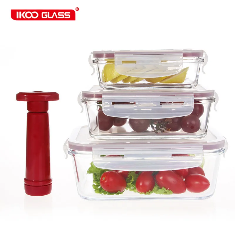 

New design meal prep airtight food container glass vacuum storage with pump