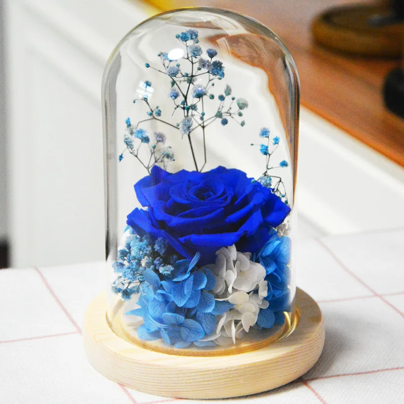 

2021 Creative Valentine's Day Eternal Flower Rose Preserved Flower Dried Flower Glass Cover Gift Box Valentine's Day Couples, Picture