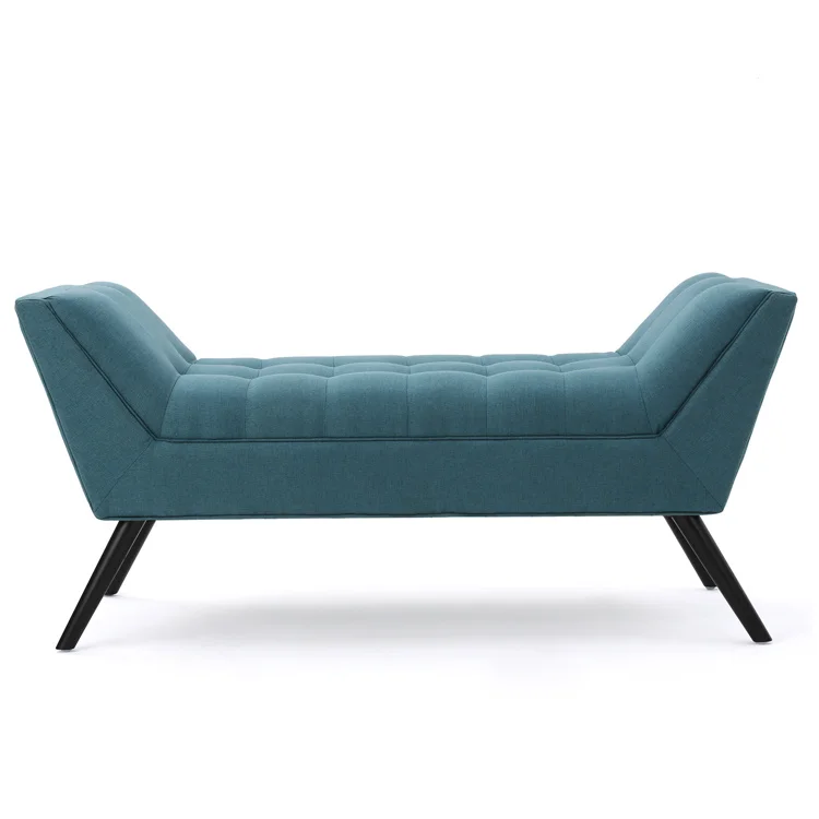 

Free Shipping Within The U.S. Mid-Century Modern Tufted Fabric Ottoman Bench with Tapered Legs, Dark teal