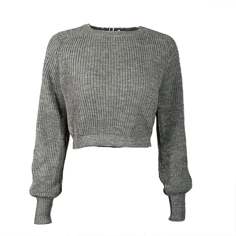
KEYIDI Autumn Winter Solid Knit Crop Ugly Long Sleeve Short Sweater Woman 