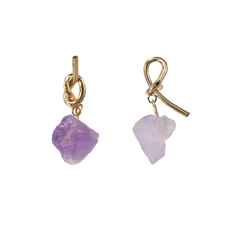 

New Irregular Shape Nature Purple Crystal Amethyst Fashion Drop Stud Earrings Women Jewelry