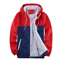 

wholesale men color block long sleeve zipper hoodie windbreaker jacket