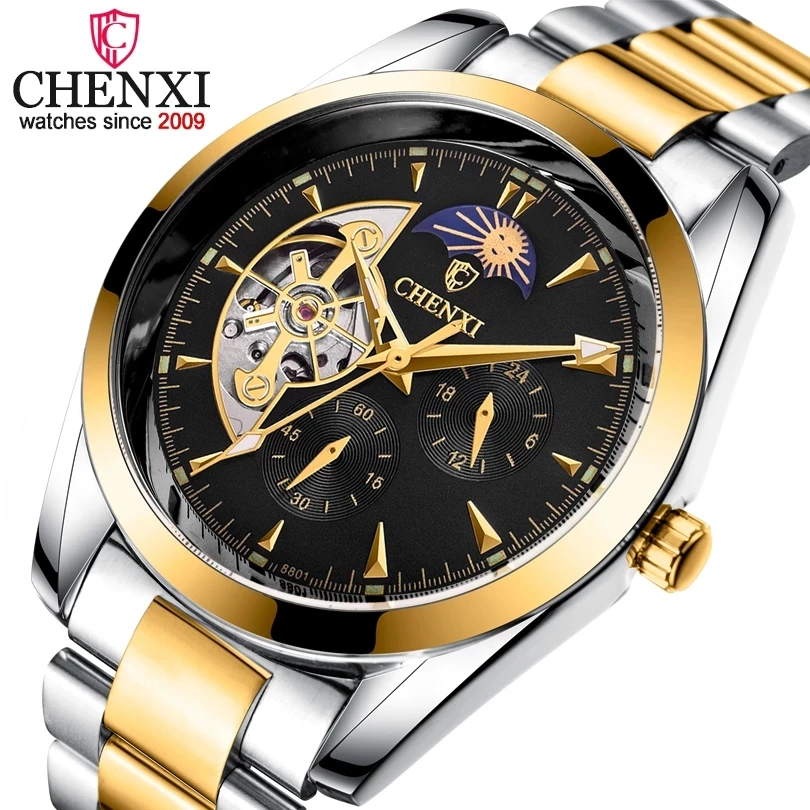 

CHENXI 8801 Business Watch Men Wrist Automatic Luminous Clock Men's Tourbillon Waterproof Mechanical Watches Male Reloj Mecanico, 4-colors