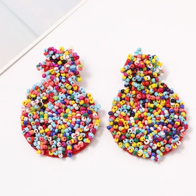 

Boho Ethnic Design Handmade Resin Beads Dangle Earrings Multi Color Geometric Seed Beads Drop Earrings For Women