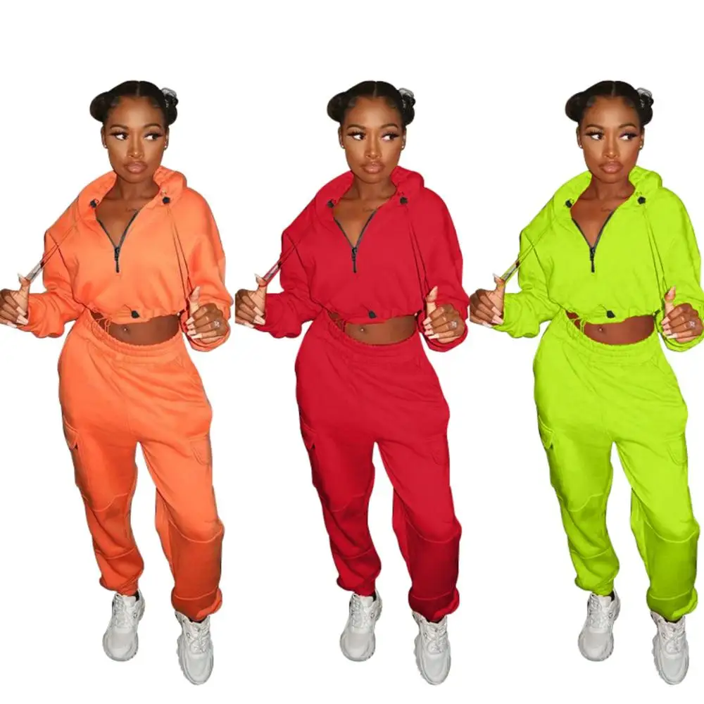 

MD-20123020 2021 Tracksuit 2 Two Piece Set Woman Sweatsuit Jogging Patchwork Women 2 Piece Cargo Pants Set