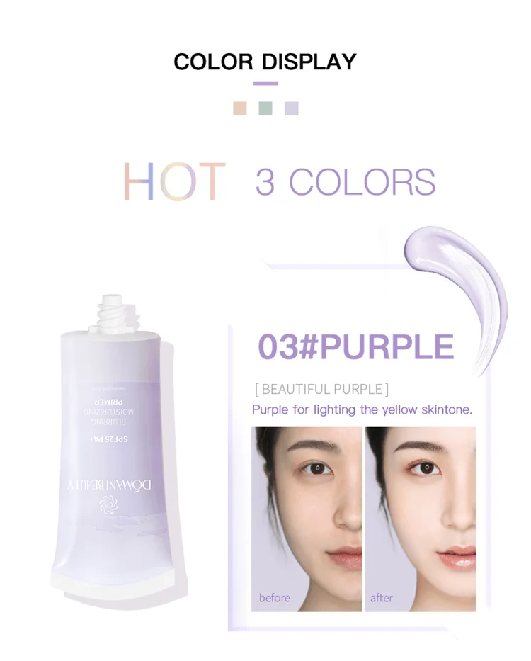 Domani Beauty 2020 Base Organic Moisture 3 Colors Brighten Sunscreen Oil Control Waterproof Makeup Wholesale Liquid Face Primer