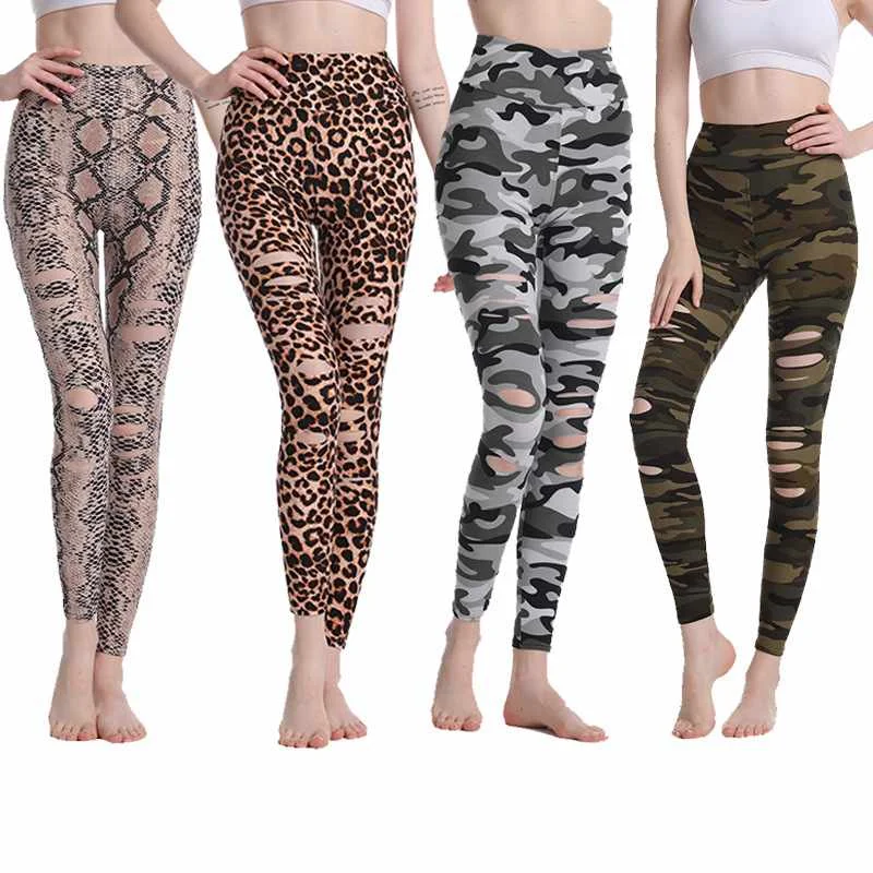 

Mzl's Love Women's Leggings Animal Print Hollow Yoga Pants Impervious White Hole Leggings Sports Leggings
