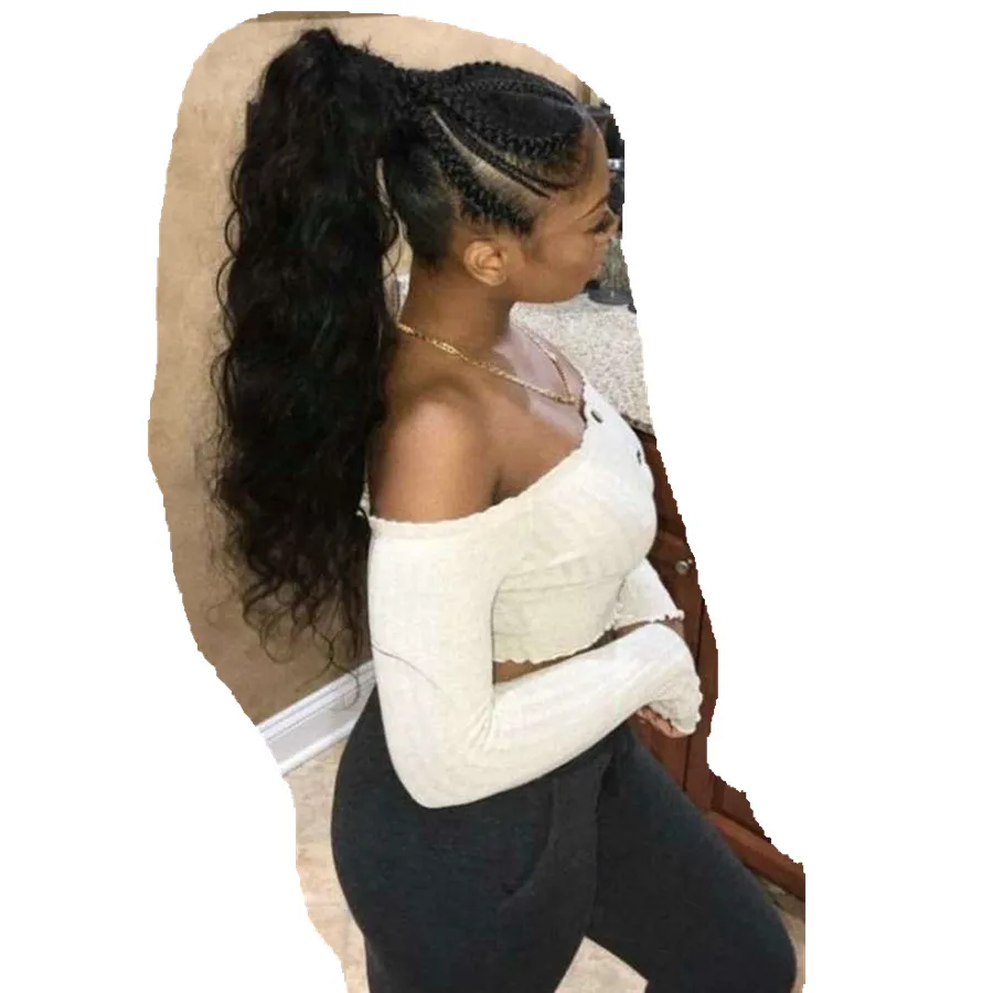 

wavy pony tail black women 160g clip on ponytail loose wave wrap around clip in hair extension Human Hair ponytails hairpiece