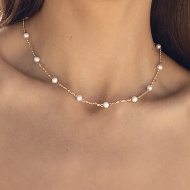 

Elegant 18k gold tarnish resistance stainless steel chain layered real freshwater pearl planet choker necklace for women