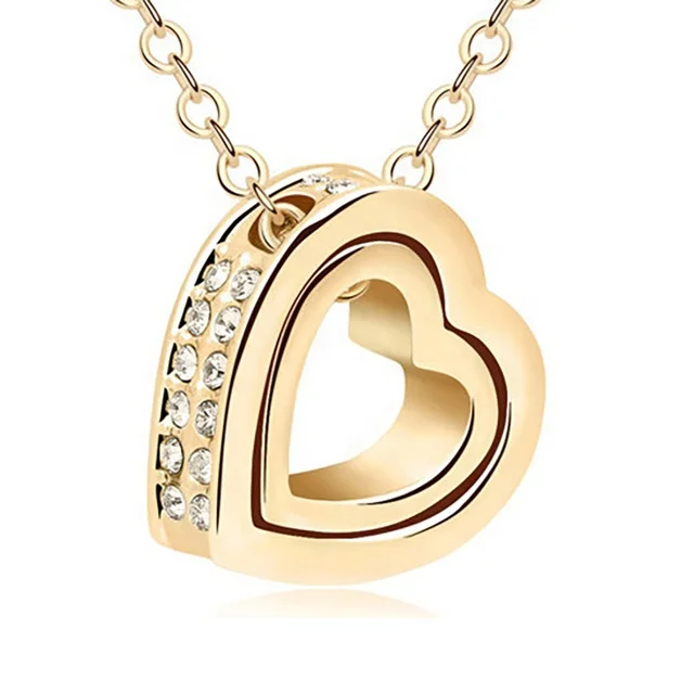 

ADELANTE Hot Sale Double Heart Chain Full Diamond Heart Necklace