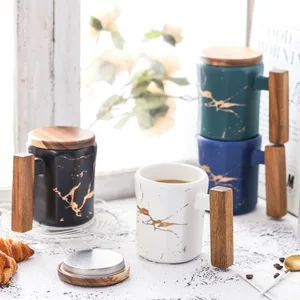 Image of Wholesale Creative Marble Design Coffee Mug With bamboo lid & handle