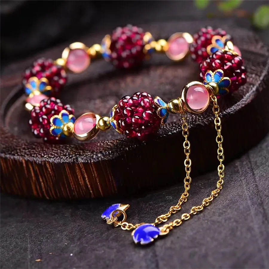 

Natural Handmade Wine Red Garnet Bracelet Adjustable Amazonite Garnet Stone Beaded Bracelet Pulsera De Cuentas, As picture show