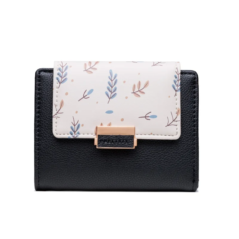 

color-blocking and Refreshing and leaf style PU material young lady clutch making bag long wallet card holder