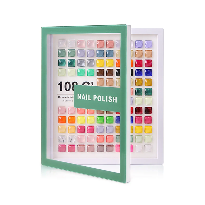 

108 Spaces Flase Nail Color Showbook Acrylic Nail Polish Painting Practice Display Chart Book, Green
