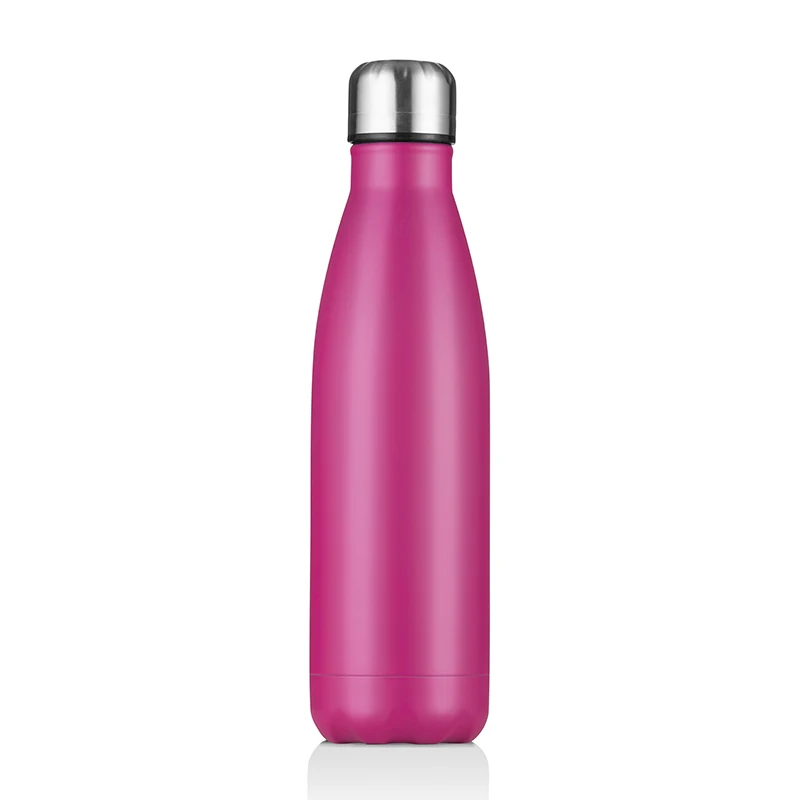 

Food grade pink color printed cola shaped wide mouth stainless steel double wall water bottle, Silver , red, green, black