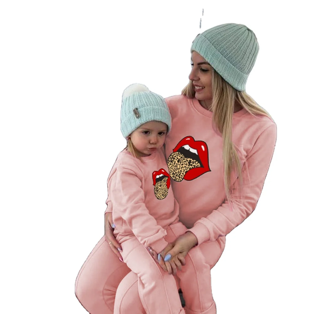 

Lip Print Pullover mother daughter Sweatshirts mommy and me fall outfits